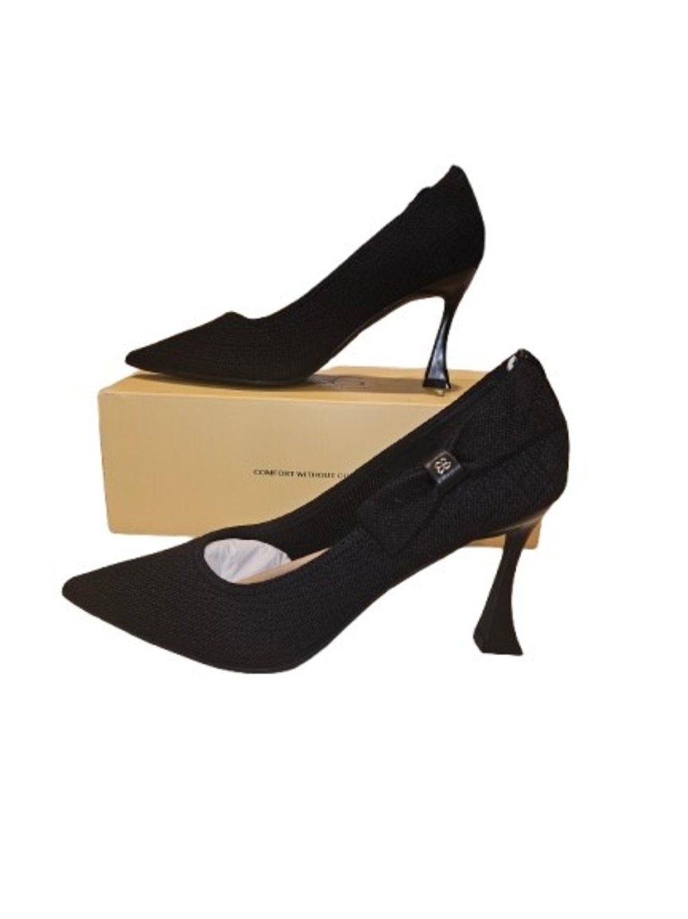 Cosy Island SoftBounce Black Knit Pointed Toe Sculpted Heel Pumps 7.5 NIB
